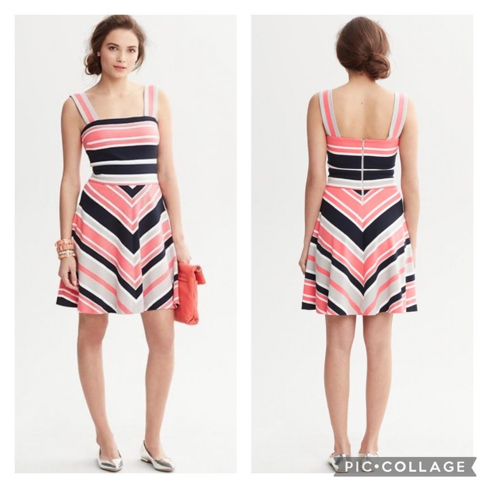 GUC Banana Republic Milly Collection Coral Multistripe Fit & Flare Dress